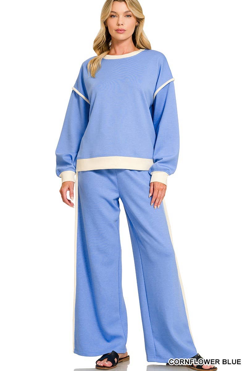 Scuba Contrast Trim Piping Detail Sweatshirts And Pants Set