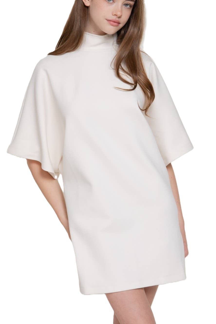 Batwing Short Slv High Neck Mini Dress