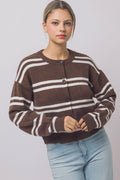 Striped Knit Crewneck Cardigan