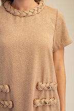 Round Neck Twist Trim Mini Dress