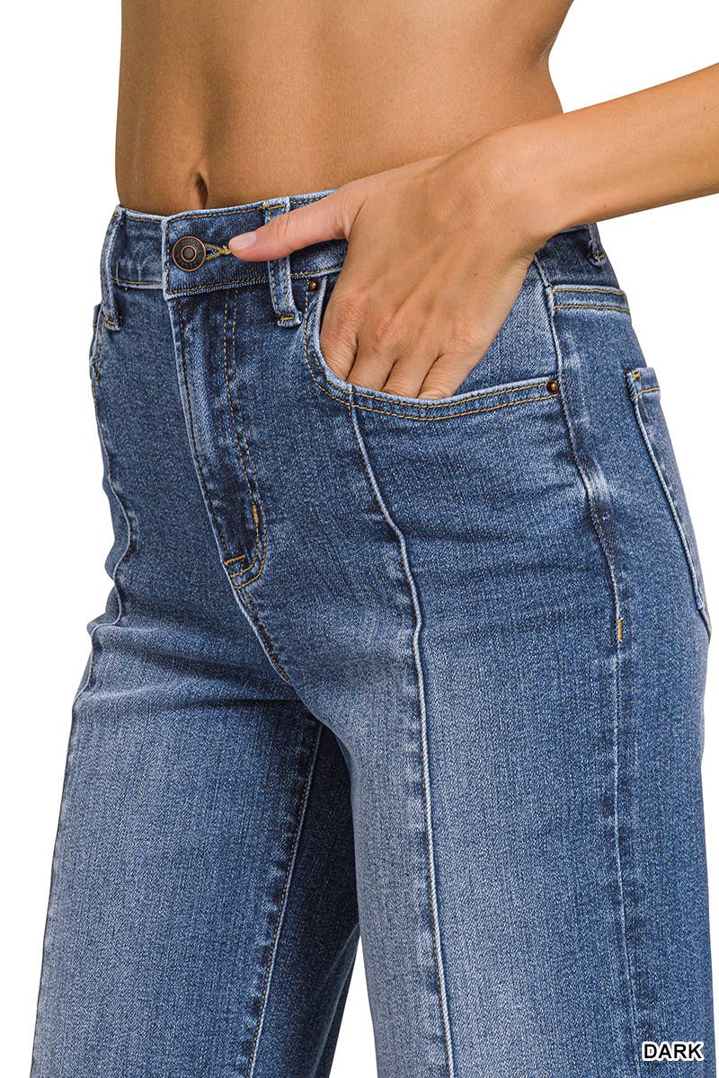 Wide Leg Center Seam Cropped Denim Pants - Zenana