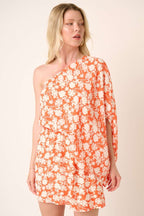 H42725A-FLOWER PRINT ONE SHOULDER MINI DRESS