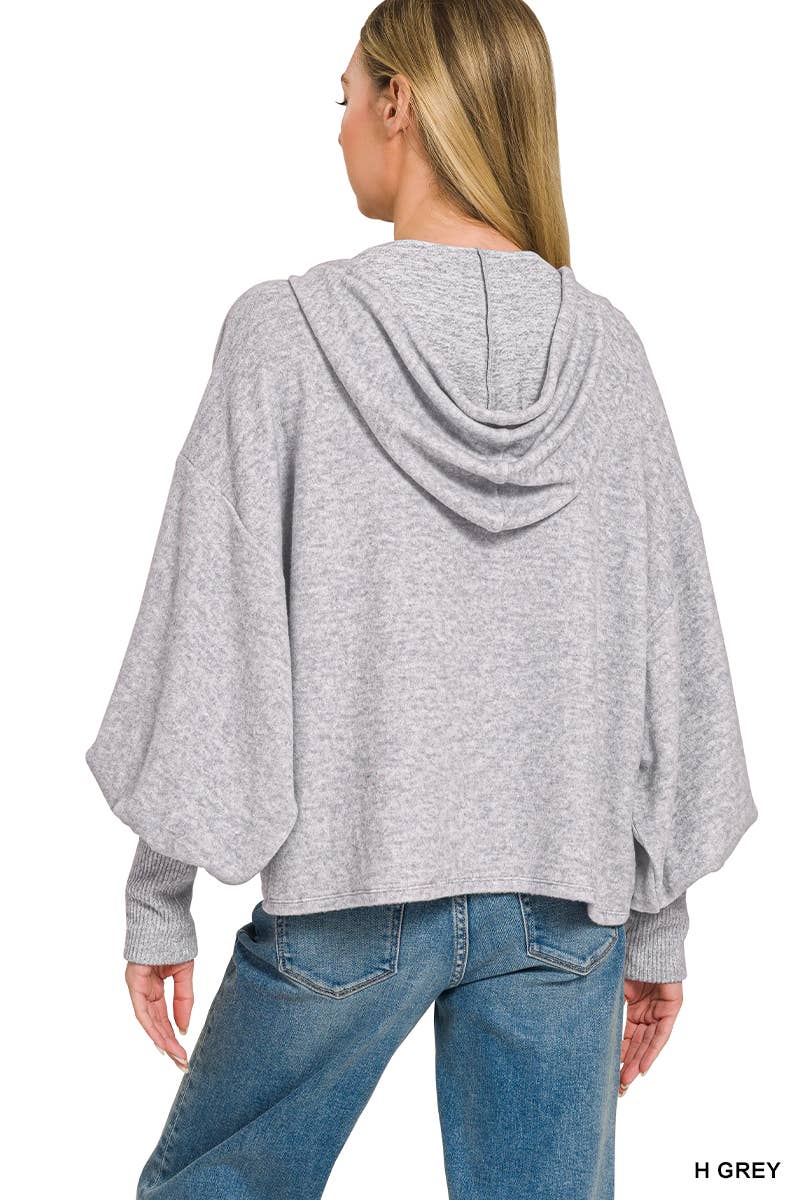 Soft Brushed Hacci Cropped Balloon Sleeve Hoodie Zenana