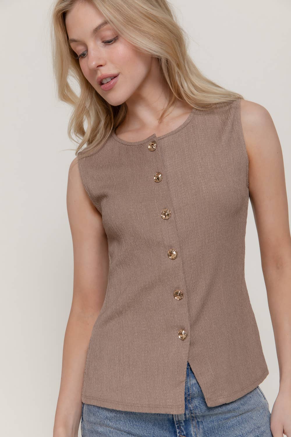 Sleeveless Crew Neck Texture Knit Vest