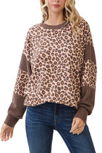 Leopard Print Drop Shoulder Pullover Top