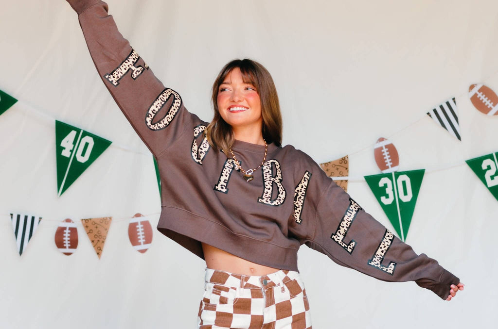 Football Leopard Mocha Crop Sweatshirt