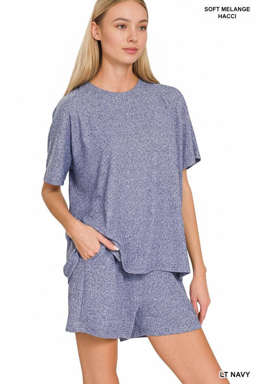 `1021 Soft Melange Short Sleeve Tee & Short Pants Set SI-28941