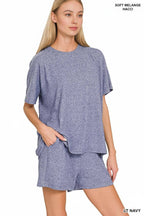 `1021 Soft Melange Short Sleeve Tee & Short Pants Set SI-28941