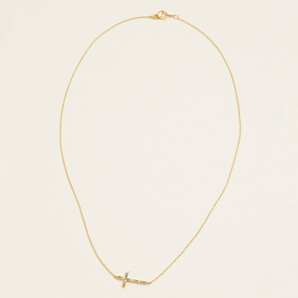 18K Gold Dipped CZ Sideways Cross Necklace