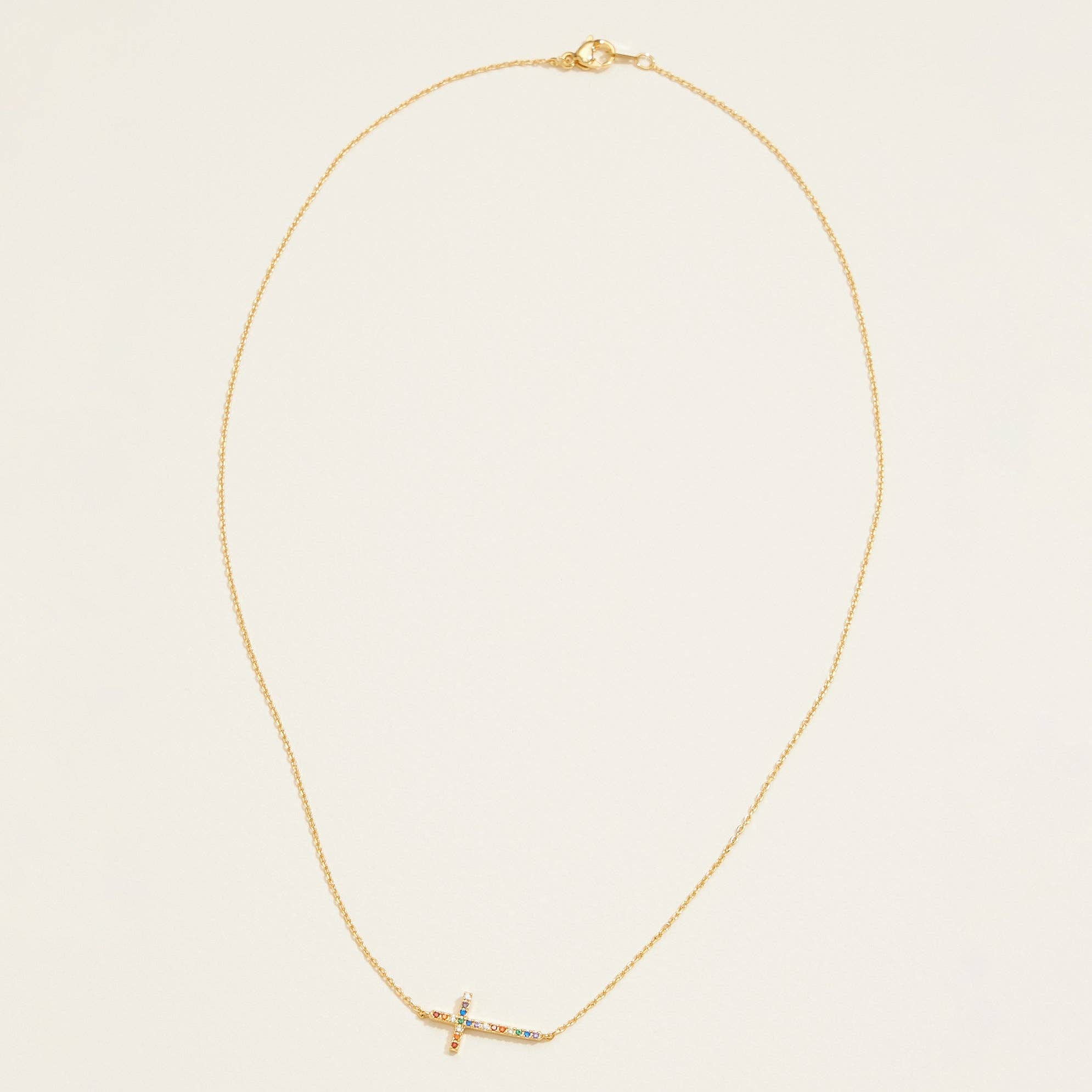 18K Gold Dipped CZ Sideways Cross Necklace