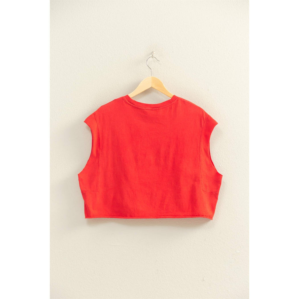 Crew Neck Boxy Sleeveless Cropped Top