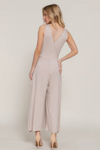 Sleeveless Double V-Neck Surplice Knit Jumpsuit
