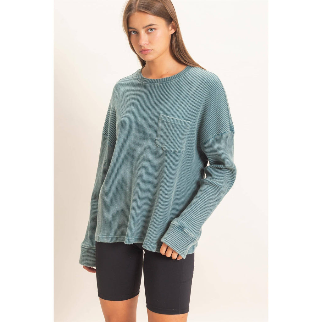 Mineral Wash Waffle Long Sleeve Top