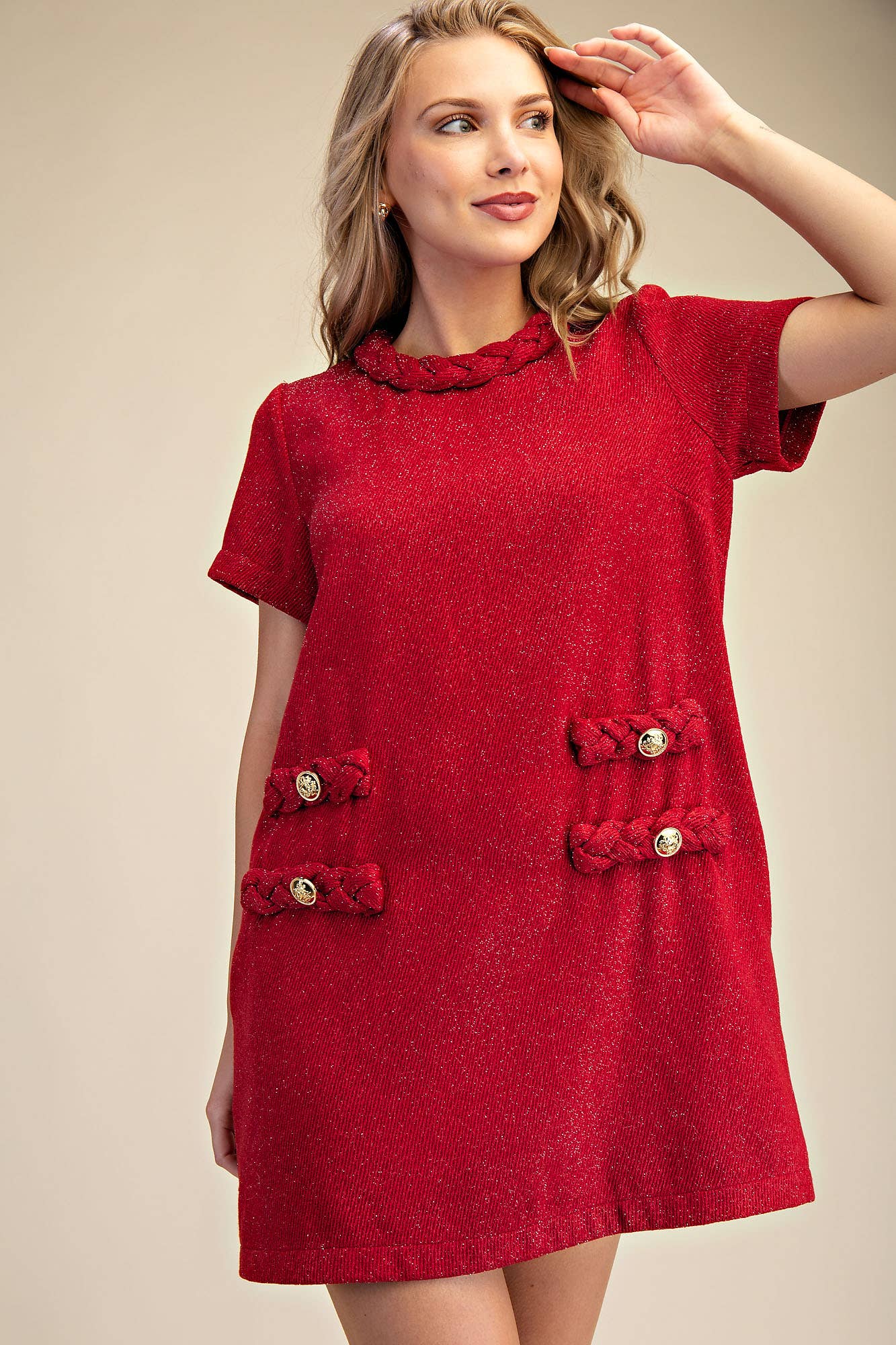 Round Neck Twist Trim Mini Dress