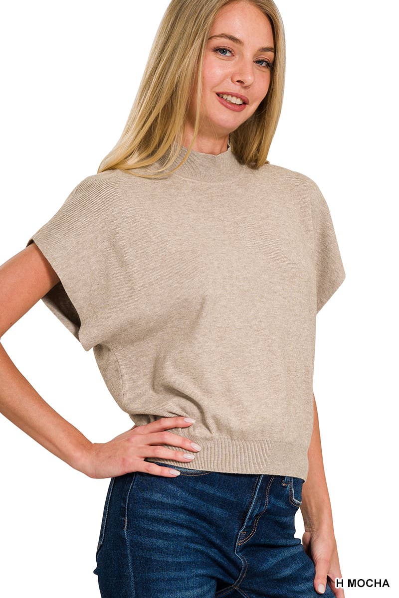 Mock Neck Short Dolman Sleeve Sweater