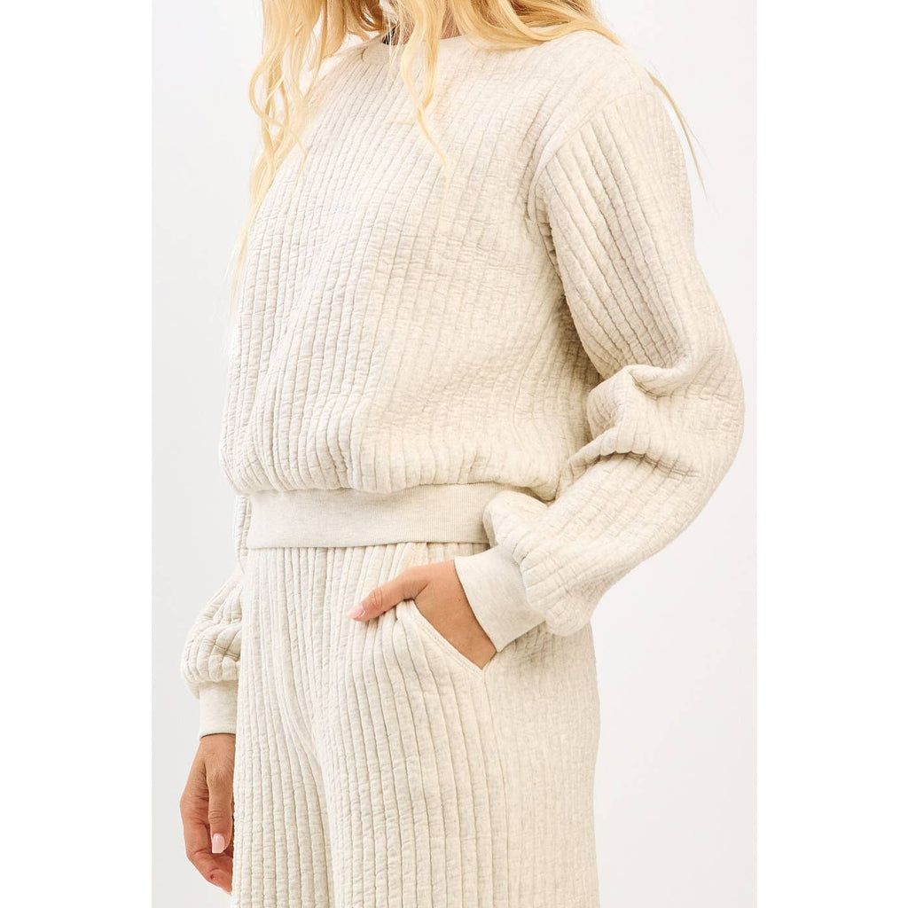 QUILTED CREW NECK SWEATSHIRT AND PANTS SET
