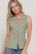 Sleeveless Crew Neck Texture Knit Vest