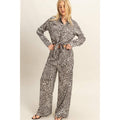 Leopard Print Tie-Waist Shirt And Pants Jumpsuit