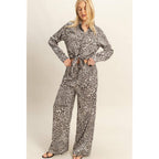 Leopard Print Tie-Waist Shirt And Pants Jumpsuit