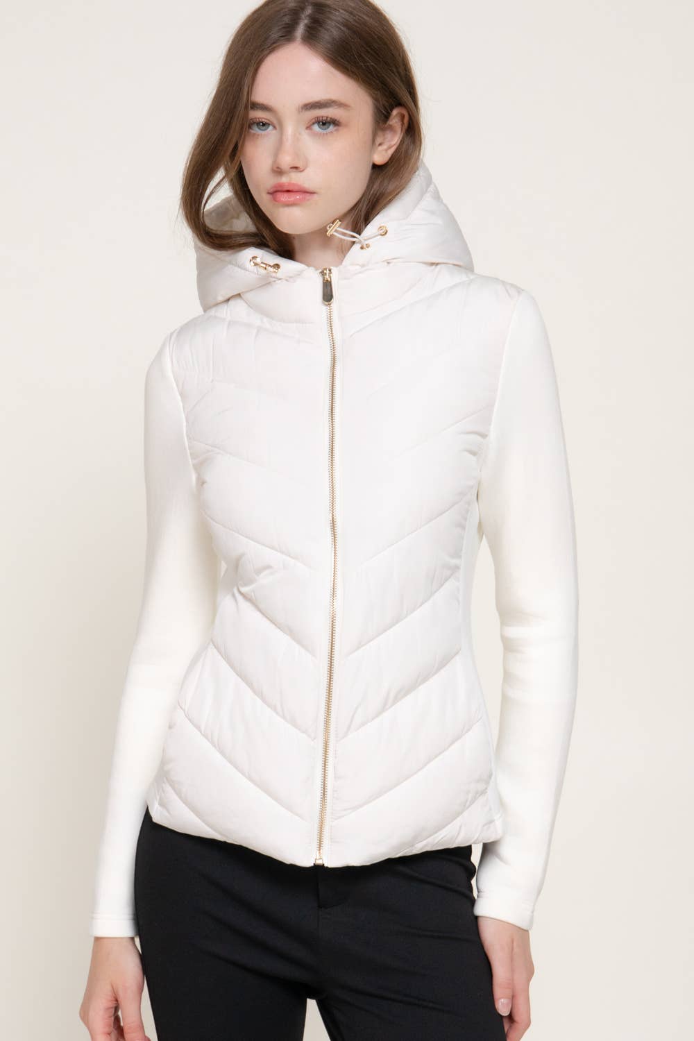 Hight Neck Adjustable Hoodie Quilted Puffer Jacket