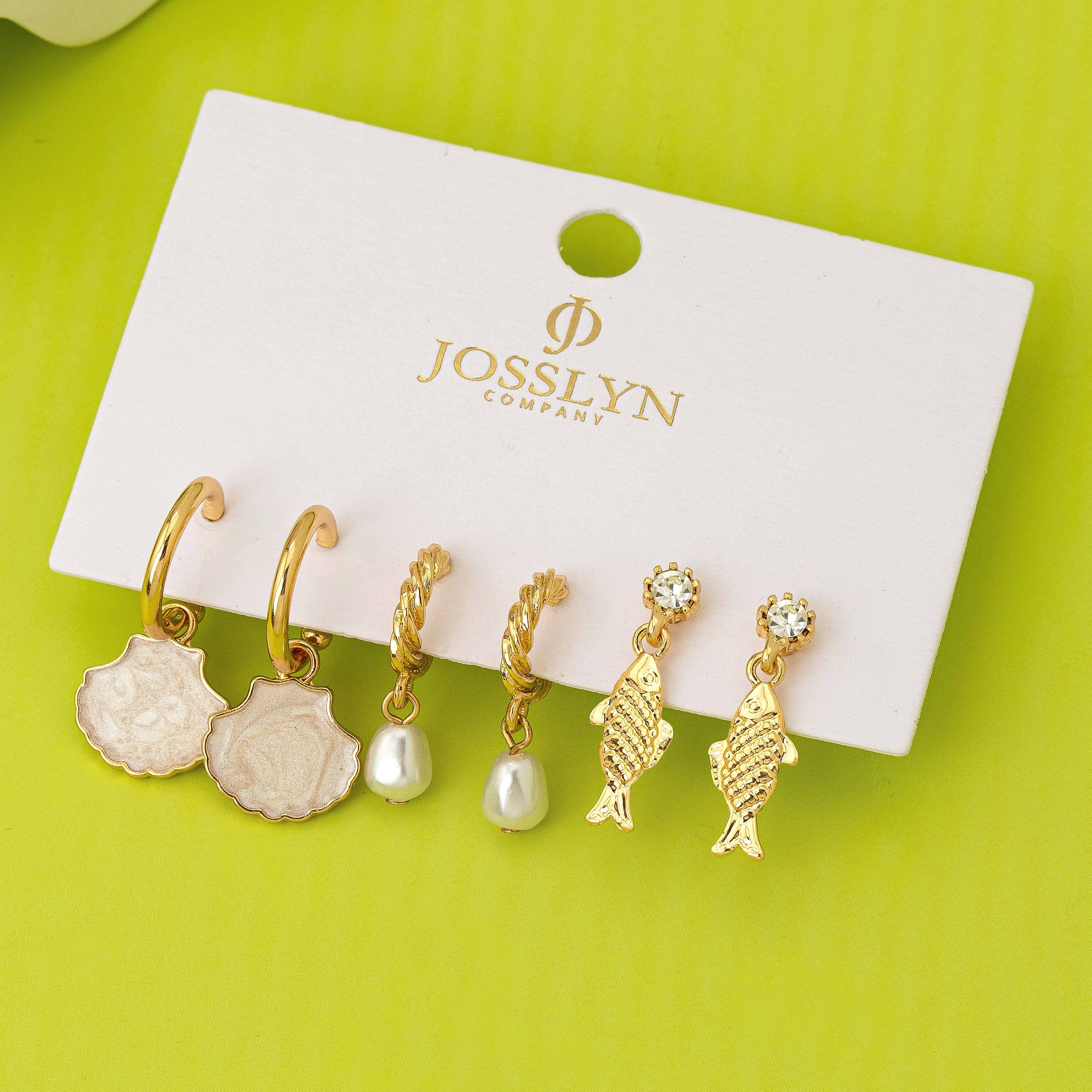 Fish Shell Pearl Marine Trio Earring Set | 80E62030