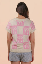 12W3370N-Bow Graphic Knit Summer Sweater Top