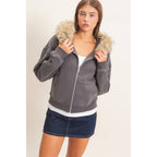 Detachable Fur Zip Up Hoodie