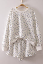 NT12635SET-Floral Printed Knit Comfy Top & Shorts Set