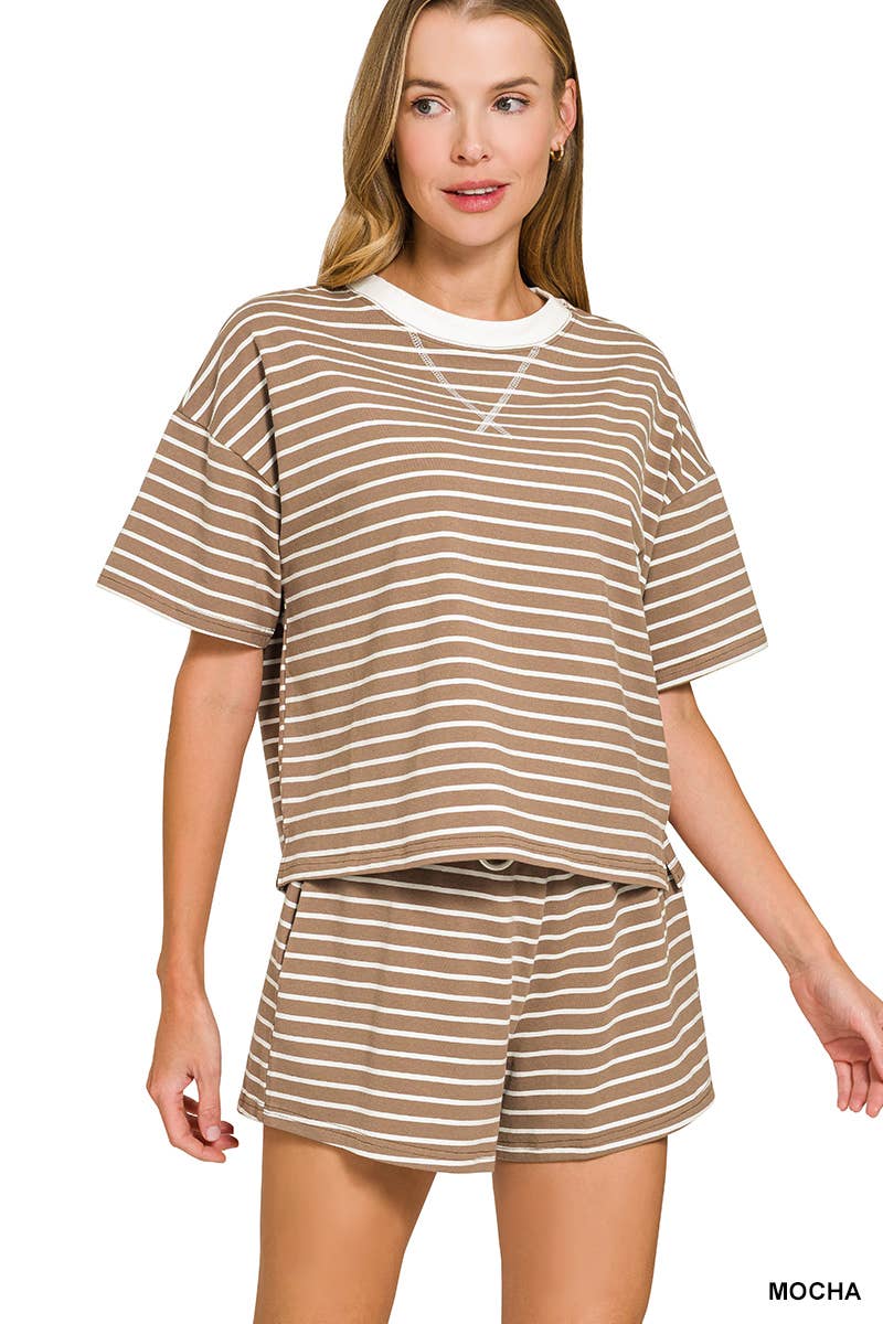 Spring Striped Cotton Tee & Shorts Set