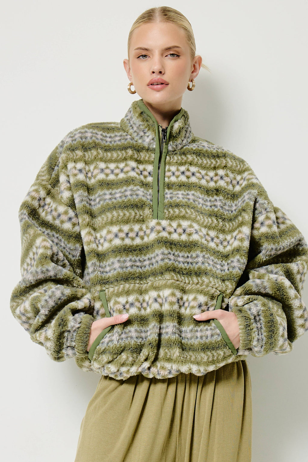 Novelty Stripe Sherpa Half Zip Pullover