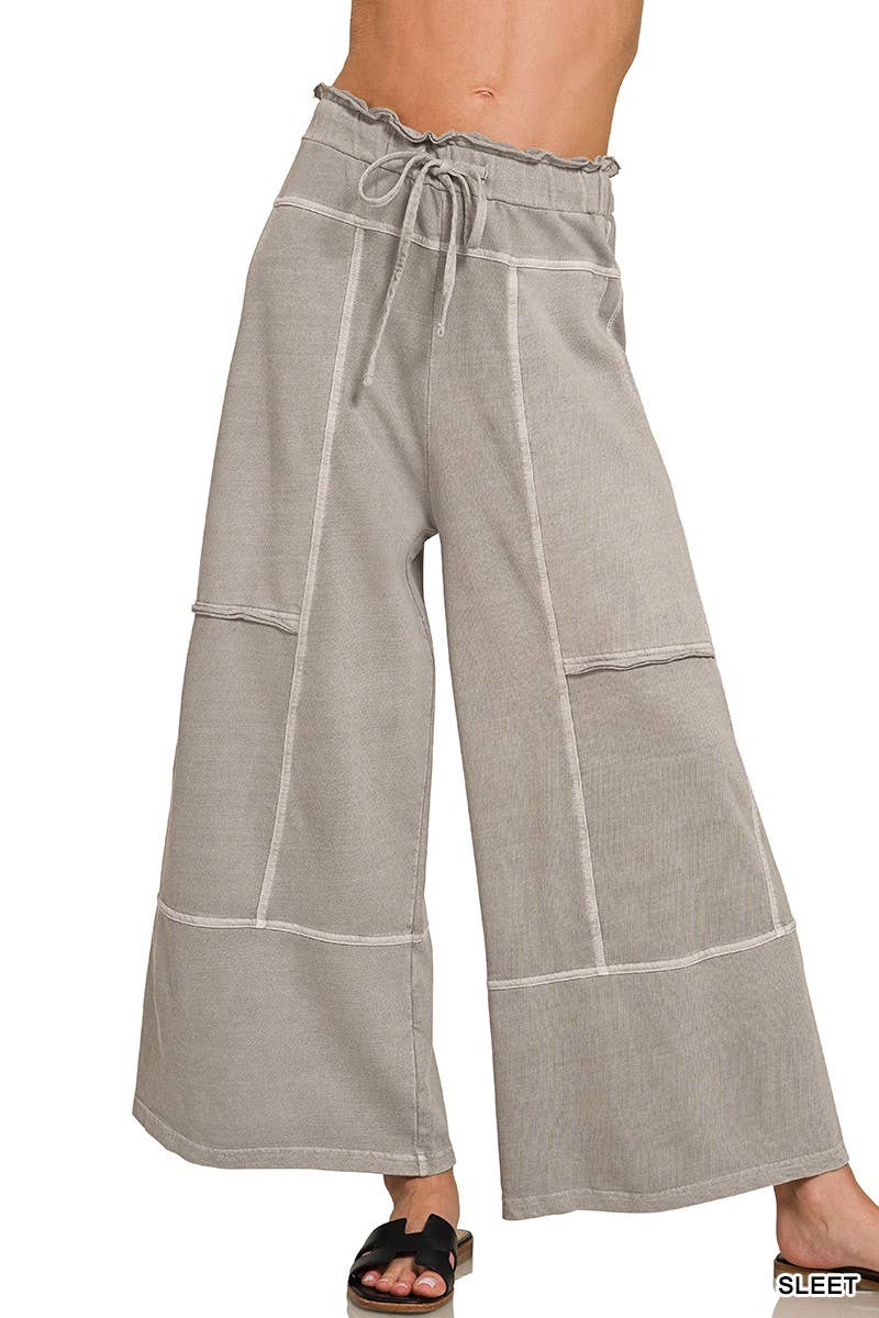 French Terry Washed Exposed-seam Wide Leg Pants