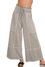 French Terry Washed Exposed-seam Wide Leg Pants