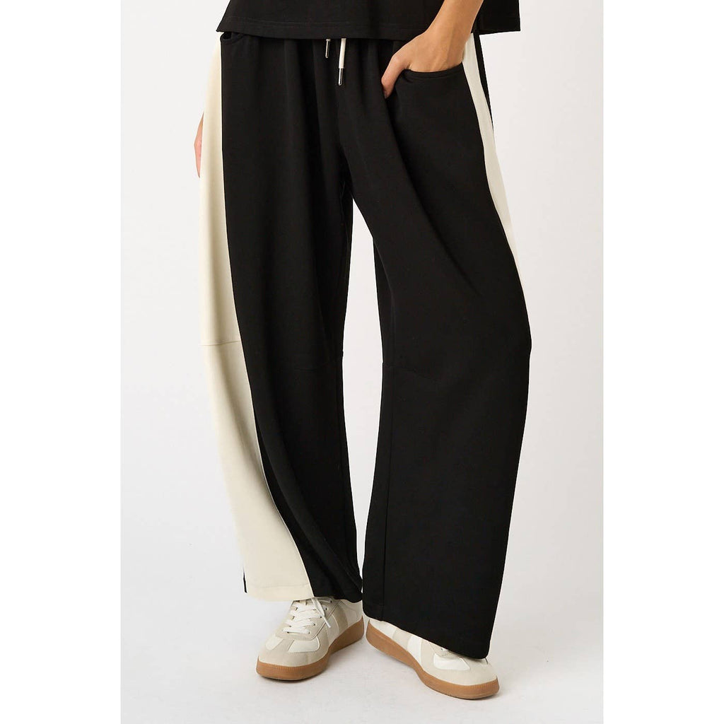 CLOUD KNIT CONTRAST STRIPE BARREL LEG LOUNGE PANTS