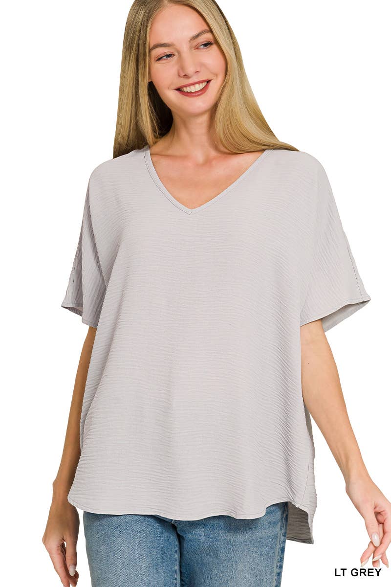 Woven Airflow V-neck Short Sleeve Top