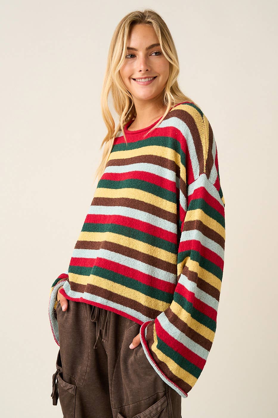 MULTICOLOR STRIPED SWEATER KNIT TOP