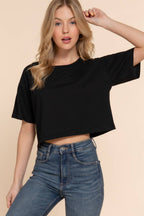 Short Sleeve Crew Neck Oversize Crop Cotton Knit Tee
