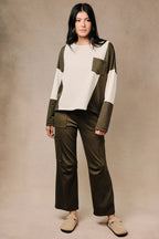 Colorblock Raw Edge Long Sleeve Pocket Sweatshirt Top