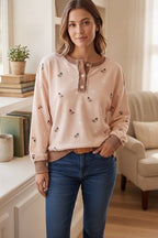 Darling Duck Print Button Neck Top