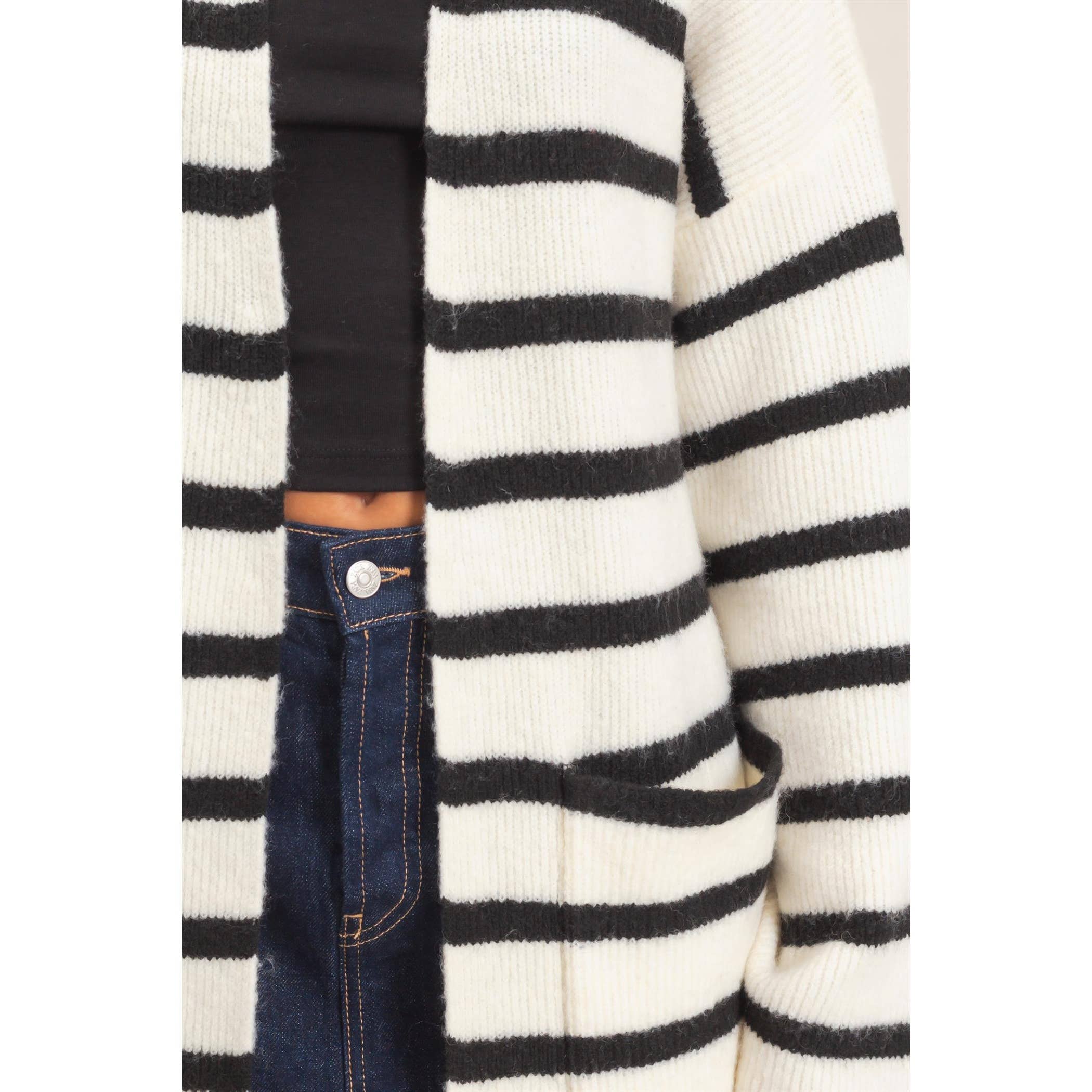 Open Front Stripe Cardigan