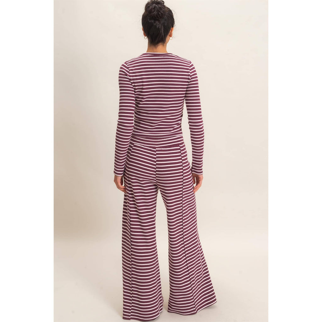 Striped Waffle Long Sleeve Top & Pants Set