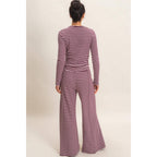 Striped Waffle Long Sleeve Top & Pants Set