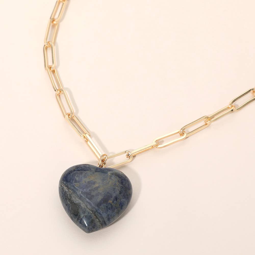 Resin Puffy Heart Pendant Paperclip Chain Necklace