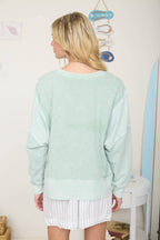 ACID WASH LONG SLEEVE SIDE SLIT KNIT TOP