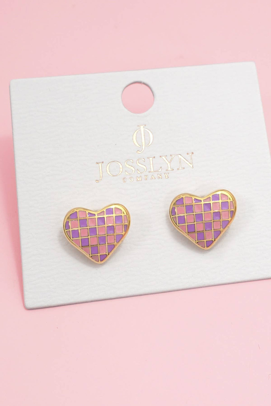 Checkered Enamel Heart Stud Earrings | 40E511