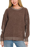 Exposed Seam Drop Shoulder Oversized Sweater