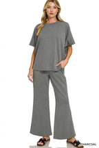 Scuba Curbed Hem Top & Pants Set - Zenana