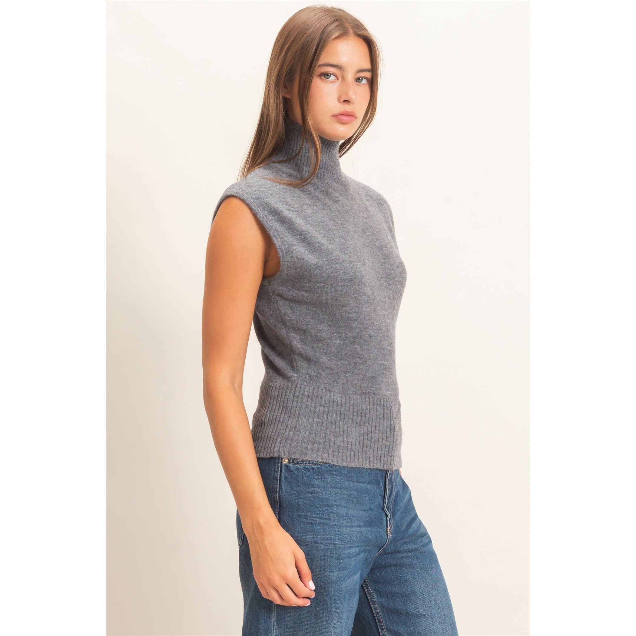 Sleeveless High Neck Knit Top