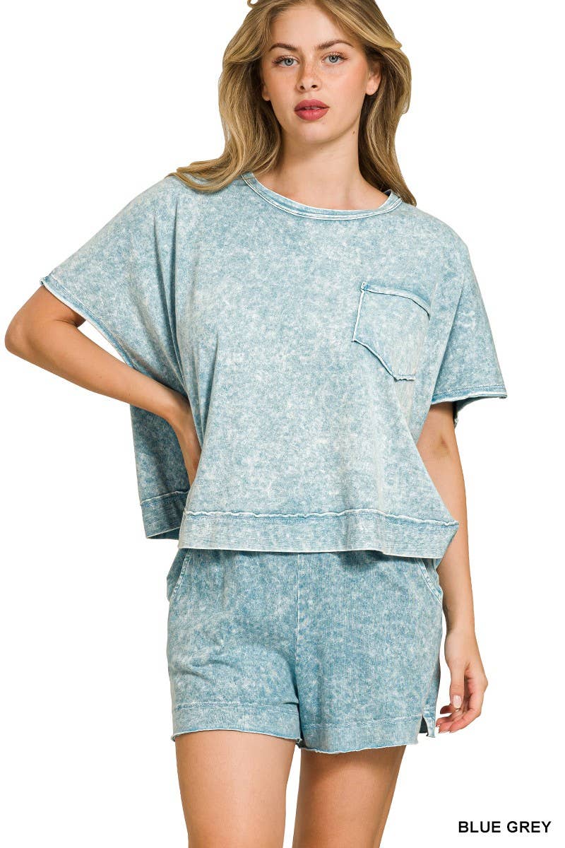 Halo Snow Washed Boxy Top N Shorts Set