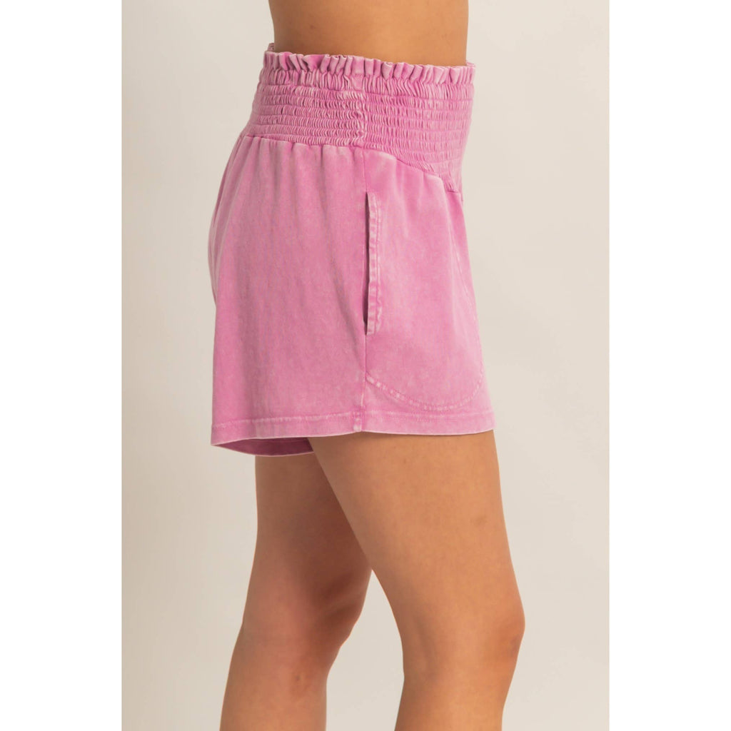 Smocked Waist Mineral Wash Shorts