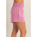 Smocked Waist Mineral Wash Shorts
